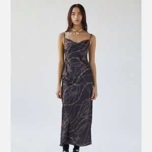 UO mallory cowl satin maxi dress